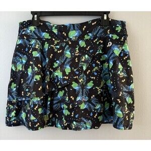 Dona Jo Skort Womens Sz 3 XL Black Blue Green Tiered Pull On Tennis Pickleball